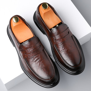 Mocasines de Cuero Marrón para Hombre, Punta Redonda, Suela Suave, Tacón Bajo, Zapatos Casuales de Negocios, Suela de Goma, Hechos en Wenzhou - Product Image 3
