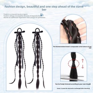 Perruque tressée pour femme, longue jusqu'aux oreilles, avec ruban de lapin, double torsion, style TikTok, en fibre haute température naturelle, double tressage à la machine - Product Image 2