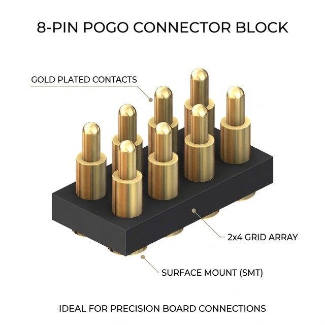 2.54mm Pitch Brass SMT Spring Pogo Pin Connector 2 Row 4P Accessory for Electronics Assembly 5 Pin Power/PCB ODM Application