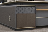 Bureau de direction moderne en forme de L avec armoire latérale et bibliothèque assortie en bois, garantie 5 ans