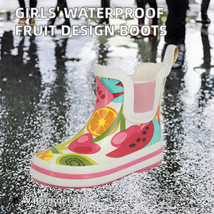 Custom High Quality Girls' Ankle & <b>Bootie</b> Round Toe Waterproof Fun Fruits Design Rubber Rain Boots with EVA Insole - Product Image 2