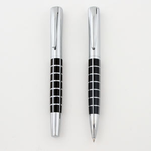 Bolígrafo de Latón de Buena Calidad con Diseño a Cuadros Negro y Plateado, con Logotipo de Marca - Product Image 2