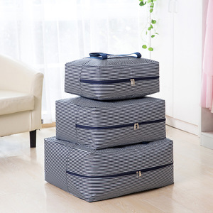 Sac de voyage pliable rayé, grande capacité, épais, pour rangement de couettes, portable, pour déménagement, rectangulaire, rayures bleu marine - Product Image 3