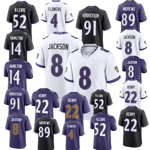 Vente en gros d'usine, dernier design, Baltimore entièrement cousu # 52 Lewis # 89 Andrews # 4 fleurs # Maillot de football américain Hamilton n°14 - Product Image 1