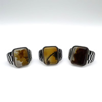 KAAN JEWELRY Vintage Ethnischer Stil 925 Sterling Silber Natürlicher Achat Ring mit Griechischem Schlüsselmuster für Herren