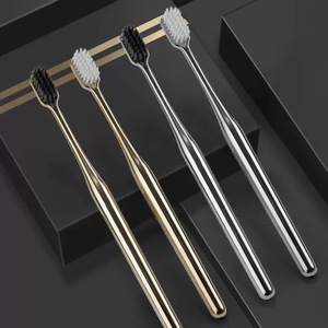 Brosse à dents de luxe pour adultes en métal doré et <span class=keywords><strong>argent</strong></span>é, poils souples, pour la maison, les voyages et l'hôtel - Product Image 4