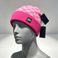 Bonnet en laine mélangée pour homme avec logo personnalisé, motif tricoté plat, ajustable, chaud et isolant, style décontracté et tendance pour l'hiver