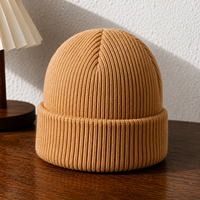 Bonnet unisexe en tricot côtelé uni avec revers, en acrylique, chaud et extensible pour l'hiver, personnalisable avec logo, pour hommes et femmes
