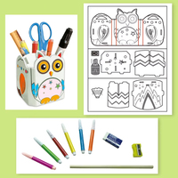 DIY 3D Owl Puzzle Pen Holder Coloring Craft Kit Set Edukasi Seni Buatan Tangan Anak untuk Dekorasi Meja dan Hadiah Ulang Tahun Anak