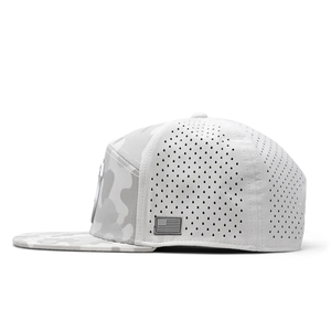 Tùy Chỉnh Chất Lượng Cao Trắng Camo Snapback Cap Không Thấm Nước Laser Cắt Lỗ Polyester Với Cao Su Vá 6 Tấm Mens Hat - Product Image 3