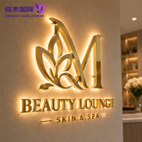 Enseigne de salon personnalisée de luxe en or brossé rétroéclairée, enseigne de magasin 3D LED, logo mural lumineux pour salons de beauté, spas et salons de coiffure
