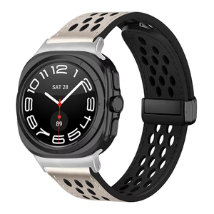 <span class=keywords><strong>Boucle</strong></span> pliante magnétique en <span class=keywords><strong>cuir</strong></span> respirant élastique creux pour Samsung pour Galaxy Watch 47mm Ultra Band Luxury Sport <span class=keywords><strong>Bracelet</strong></span> - Product Image 4
