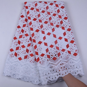 Bordado 100% tela de encaje de algodón seco con cuentas para vestido de fiesta encaje de algodón de gasa suiza de Dubái de alta calidad con piedras 1710 - Product Image 3