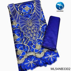 Belle dentelle noire et tissu <span class=keywords><strong>Bazin</strong></span> broderie col dentelle <span class=keywords><strong>couture</strong></span> Afriacn <span class=keywords><strong>Bazin</strong></span> 2.5 mètres chaque ML54NB33 - Product Image 2