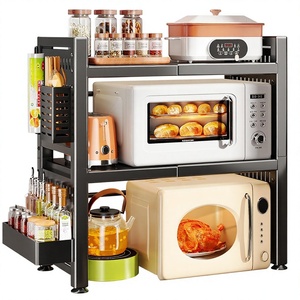 Étagère de rangement de cuisine en métal sur pied avec panneau perforé, support rétractable pour four à micro-ondes, étagère de <span class=keywords><strong>table</strong></span> multi-niveaux - Product Image 1