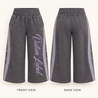 Pantalon large vintage personnalisé pour femme, taille haute élastique, boutons-pression latéraux, imprimé lettres, style streetwear