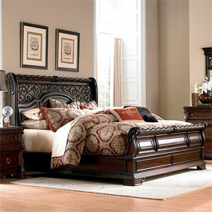 Meubles de chambre à coucher en bois sculpté américain de luxe, style classique, ensemble de chambre à coucher, lit king-size européen - Product Image 1