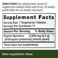 Tabletas de Espirulina Natural de 3500 mg por Porción, Regulación Inmunológica, Antioxidante, Desintoxicación, Apoyo a la Salud Intestinal para Adultos