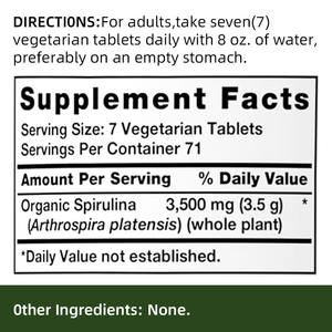Tabletas orgánicas de espirulina de 3500mg por porción, regulación inmune, desintoxicación antioxidante, apoyo a la salud intestinal para adultos - Product Image 3