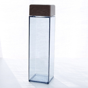 2019 Hot selling Eco-friendly 500ml Clear Square Plastic Water Bottle with wood lid
