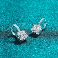 Boucles d'oreilles Huggie en argent pur S925, style coréen, géométriques, avec moissanite taille princesse carrée, pour femmes, bijoux hypoallergéniques