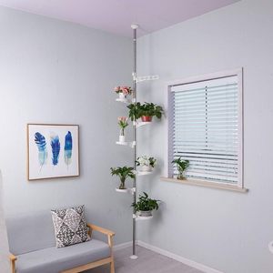 室内植物架花盆展示架可扩展拉力杆浴室转角储物架 - Product Image 1