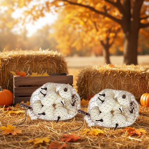 Velvety <b>Pumpkin</b> Set Of 4 In Mesh Bag <b>White</b> For Fall Harvest Festival Thanksgiving <b>Decorations</b> - Product Image 2