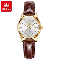 Montres-bracelets à quartz Olevs 6898 pour hommes et femmes, design élégant, étanches, bracelet en cuir véritable, montre de couple tendance pour affaires