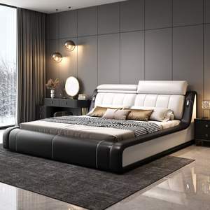 Современная кожаная кровать размера «King-Size» в европейском стиле с откидным верхом и возможностью хранения, набор для спальни с деревянным каркасом - Product Image 2