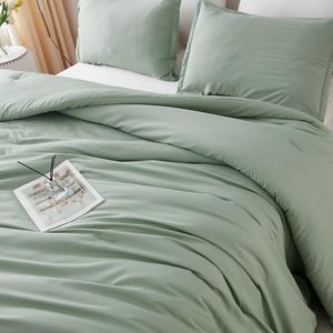 King Size verde salvia 3 pezzi leggero solido biancheria da letto per tutta la stagione soffice <span class=keywords><strong>piumino</strong></span> alternativo Set <span class=keywords><strong>coperta</strong></span> trapunta - Product Image 3