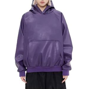 Sweat-shirts sur mesure de haute qualité, en cuir PU de différentes couleurs, sweat-shirt oversize à manches longues pour homme - Product Image 2