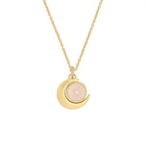 米尔斯凯经典银925镀金珍珠母新月星旋转项链