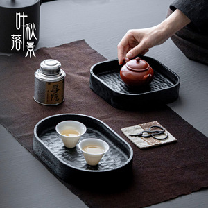 Solid Wood Handmade Hammered Texture Dessert <b>Tray</b> Walnut Material Residential Use - Product Image 3
