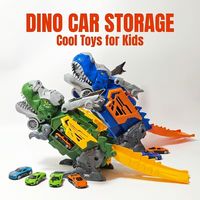 Porte-voitures dinosaure 2-en-1 avec 12 mini voitures en métal moulé sous pression, piste d'éjection et boîte de rangement