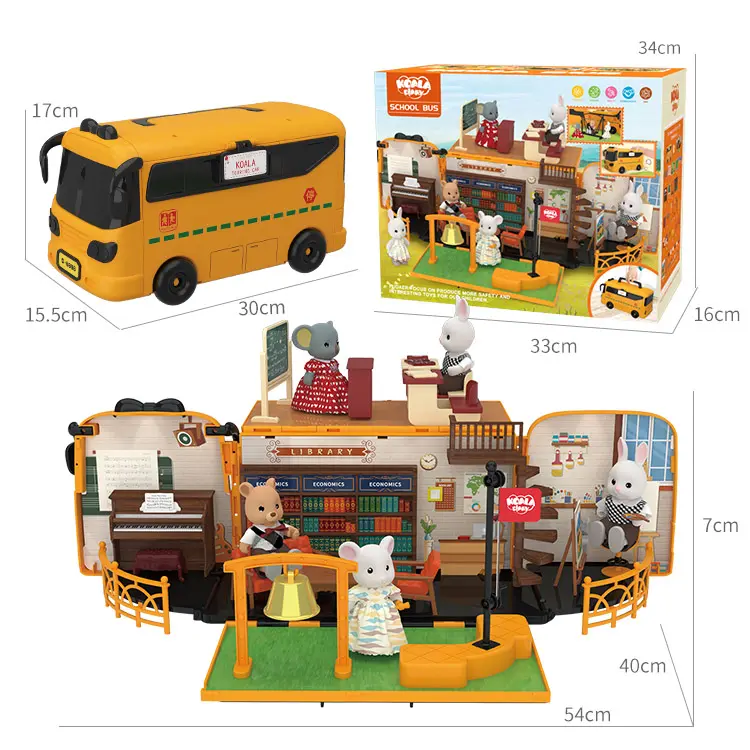 Mainan Anak Koala Town, Mainan Anak, Bus Sekolah DIY Lucu Mobil Deformasi Karavan Listrik Bus Sekolah, Bermain Rumah 2022