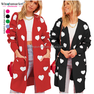 Valentines Day Gift Knitted <strong>Cardigan</strong> Heart Jacquard Outwear Cute pink Women <strong>Long</strong> Sweaters <strong>Cardigans</strong> <strong>With</strong> <strong>Pockets</strong> - Product Image 2