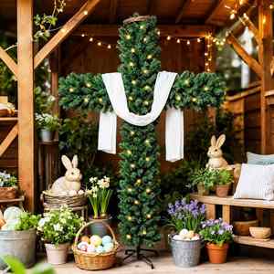 Décoration d'intérieur en forme de croix de sapin de Noël en PVC avec ornements de Pâques et de fêtes, arbre artificiel en PVC - Product Image 1