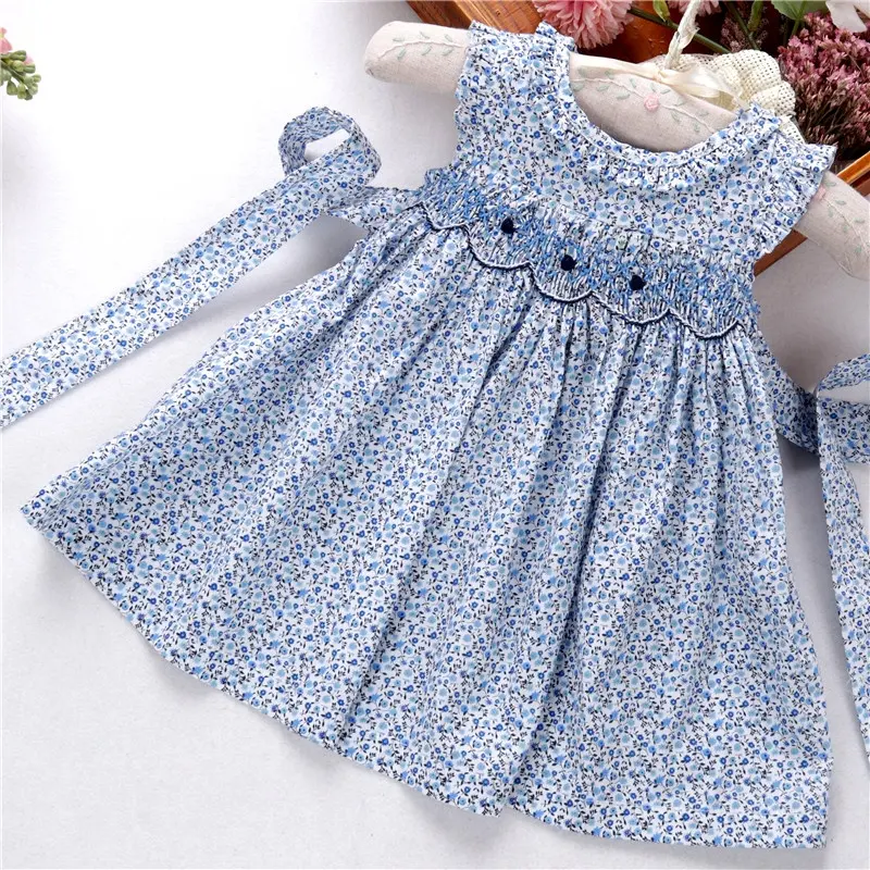 hand made embroidery smocked dresses for girl's clothing floral ruffles flower kids dresses boutiques baby clothes c91018532