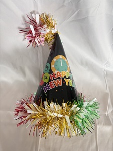 Cappelli a Cono Colorati Stampati '<span class=keywords><strong>Felice</strong></span> <span class=keywords><strong>Anno</strong></span> <span class=keywords><strong>Nuovo</strong></span>' con Bordo in Tinsel <span class=keywords><strong>e</strong></span> Pompon per Decorazioni Festive di Capodanno - Product Image 5