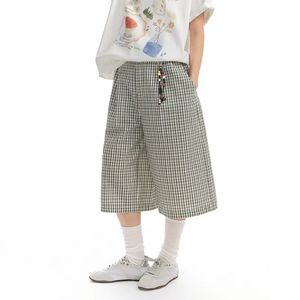 Pantalones Cortos Anchos a Cuadros de Alta Calidad Personalizados al por Mayor, Estilo Casual Vintage, Lisos, Deportivos, de Verano, Holgados - Product Image 3
