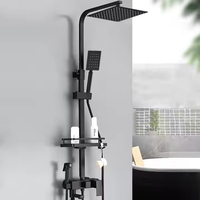 Système de douche mural carré en acier inoxydable brossé à poignée unique avec mitigeur colonne pour salle de bain et hôtel, avec cartouche céramique