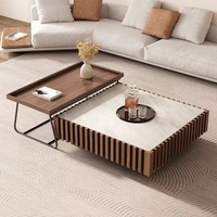 Ensemble de table basse carrée en bois de marbre de luxe moderne du milieu du siècle pour salon décor de conception de meubles uniques extensibles dernier cri