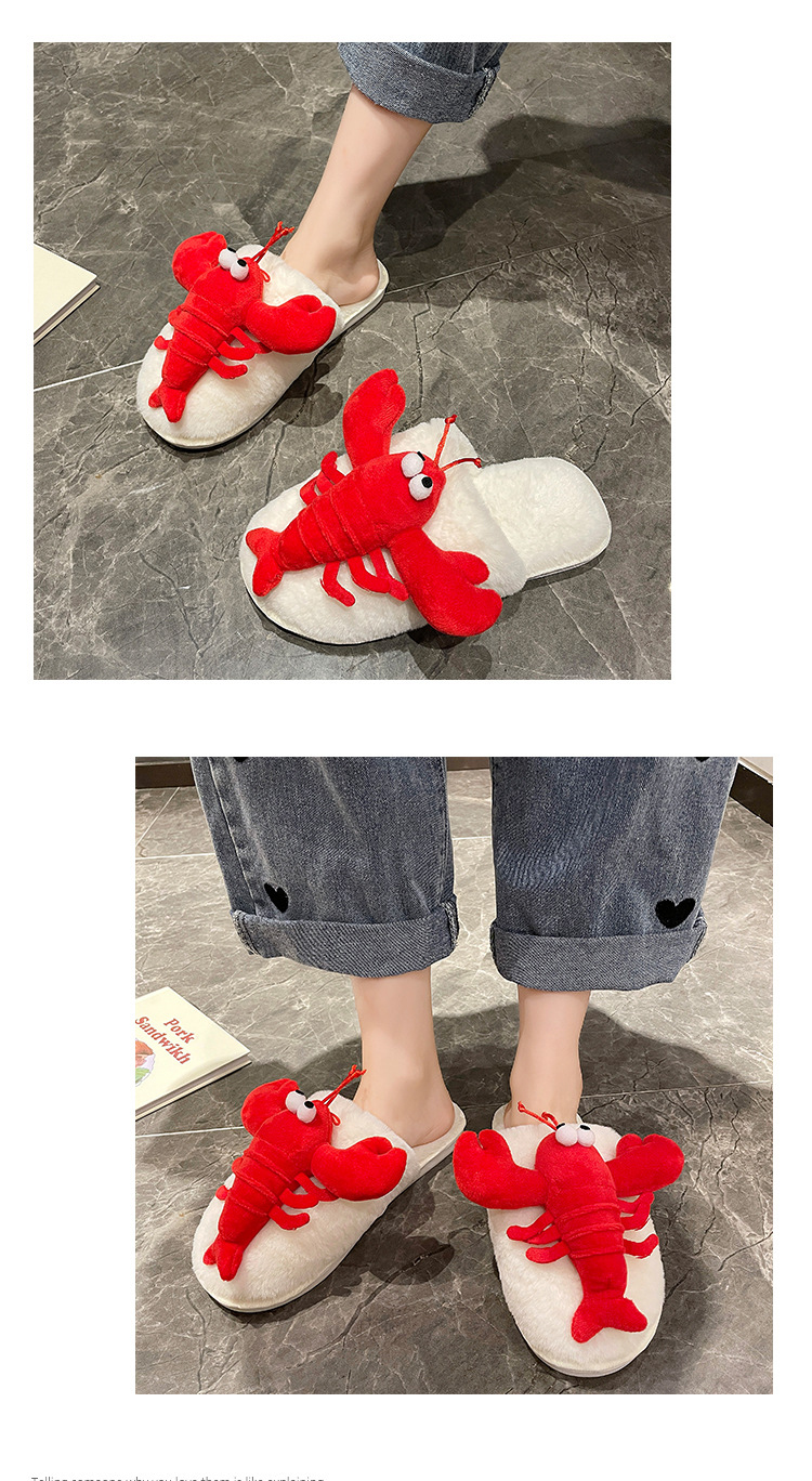 Cartoon Crayfish Hairy Slippers Women Girls Winter Warm Cotton Slippers Shoes