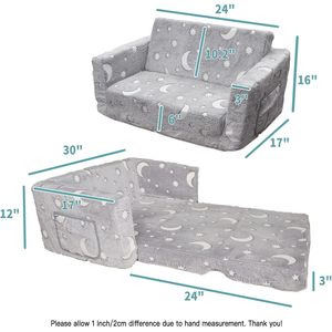 Children's <b>Sofa</b> Grey Moon Star Pattern Foldable With Armrests For <b>Kids</b> Nap And Reading Corner - Product Image 4