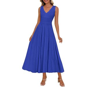 Vestido midi plisado sin mangas con cuello en V para mujer, informal, línea A, tejido, transpirable, para trabajo, cóctel, boda, invitada. - Product Image 1