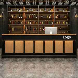Estación de Bar Personalizada de Dos Tonos con Acabado en Madera y Metal, Mostrador Integrado para Almacenamiento de Licores, Mostrador de Caja para Restaurantes y Locales - Product Image 2