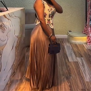 Camisole Printed Waisted Vest High Waisted Half Body Pleated Skirt Women's 2 Piece <b>Set</b> Fashion - Product Image 3