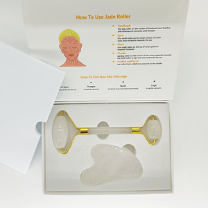 Hot Selling Beauty Facial Massage Natural Stone <b>Jade</b> pink Crystal Rose Quartz <b>Roller</b> Guashafor Face with Box - Product Image 5