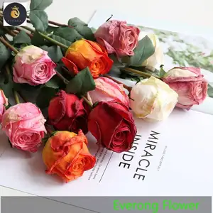 JEV006 Single Stem Burnt Edge Feuer geröstete künstliche Rosen blume Rote Seiden rosen künstliche Blume