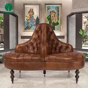 Moontree stile americano retrò Hotel Lounge rotondo <span class=keywords><strong>divano</strong></span> <span class=keywords><strong>grigio</strong></span> centro commerciale Area di attesa per il tempo libero <span class=keywords><strong>divano</strong></span> in pelle - Product Image 1